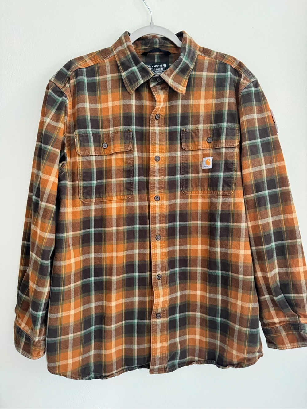 CARHARTT Loose Fit Plaid Flannel Button Up Heavy Weight Shirt - Men's Size Large